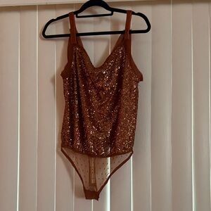 Elegant Brown Sequin Bodysuit